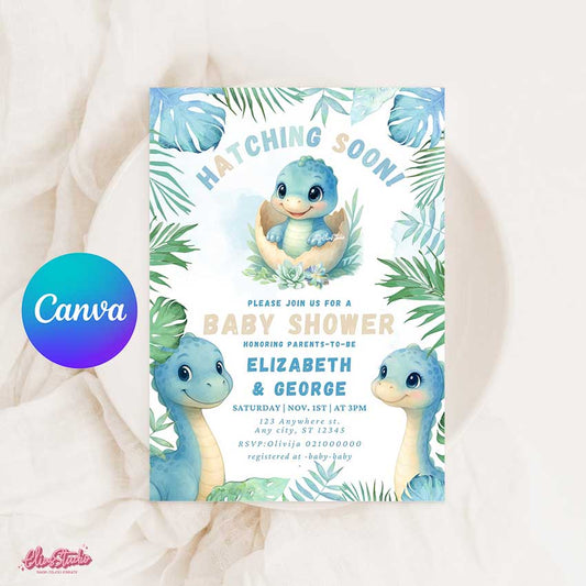 Dinosaur Couple Baby Shower invitation Hatching Soon
