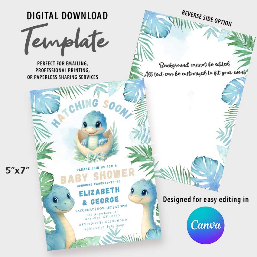 Dinosaur Couple Baby Shower invitation Hatching Soon