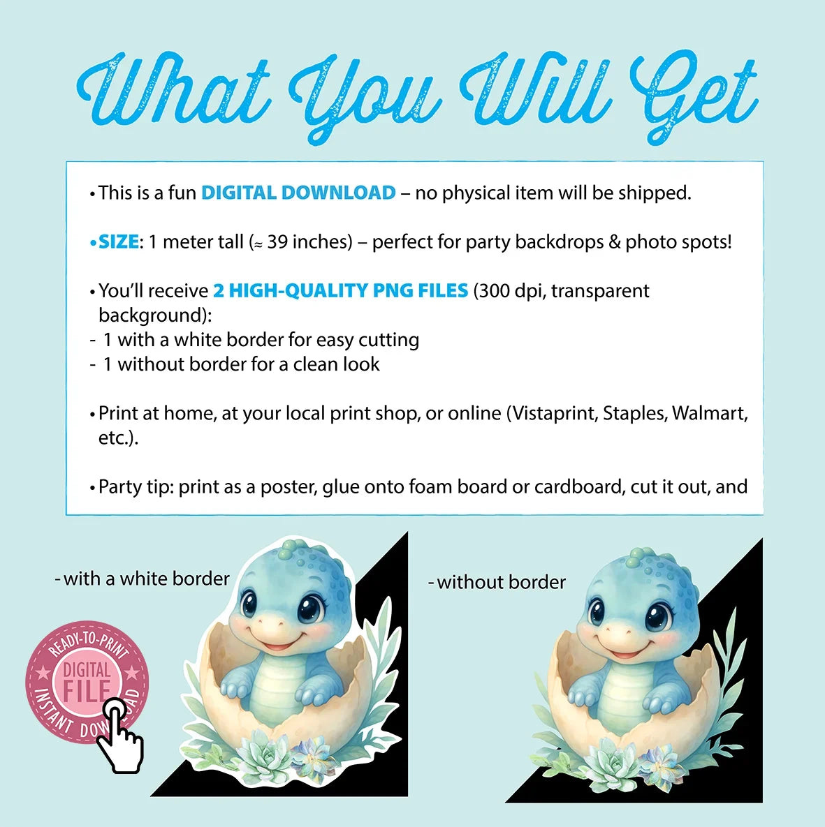 Dinosaur Baby Shower | Hatching Soon | Blue Dino Cutouts | Digital Download | ENG