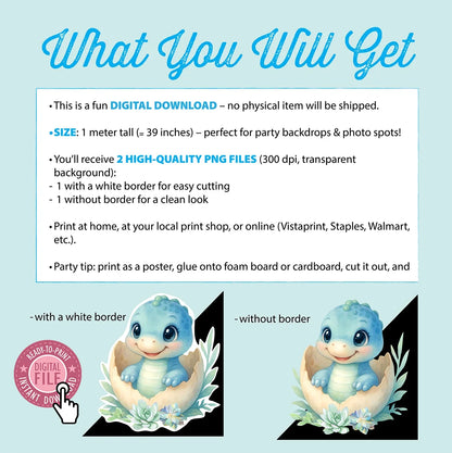 Dinosaur Baby Shower | Hatching Soon | Blue Dino Cutouts | Digital Download | ENG
