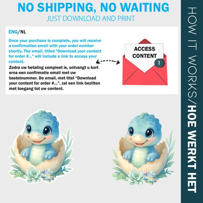 Dinosaur Baby Shower | Hatching Soon | Blue Dino Cutouts | Digital Download | ENG