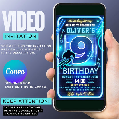 Hockey Themed Video Invitation, 9th Birthday