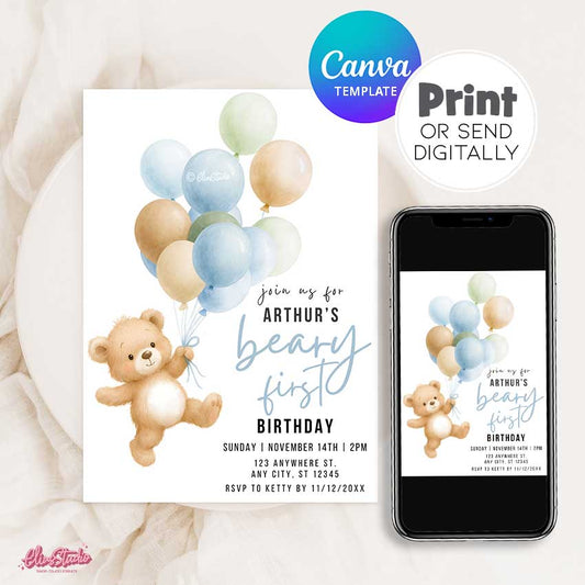 Beary Birthday Invitation, EN