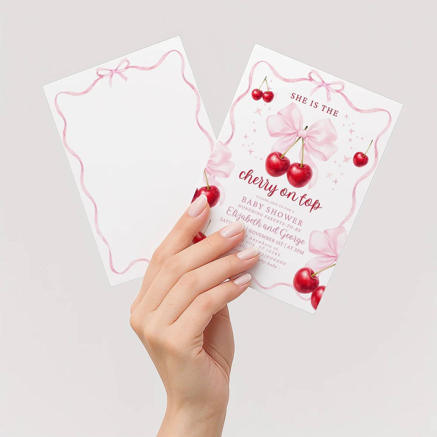 Cherry Baby Shower invitation, She is the Cherry on Top,  Canva Template