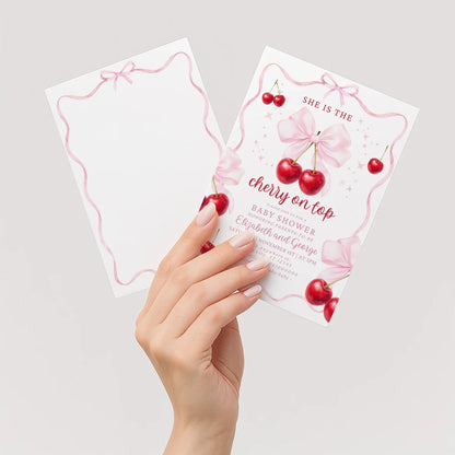 Cherry Baby Shower invitation, She is the Cherry on Top,  Canva Template