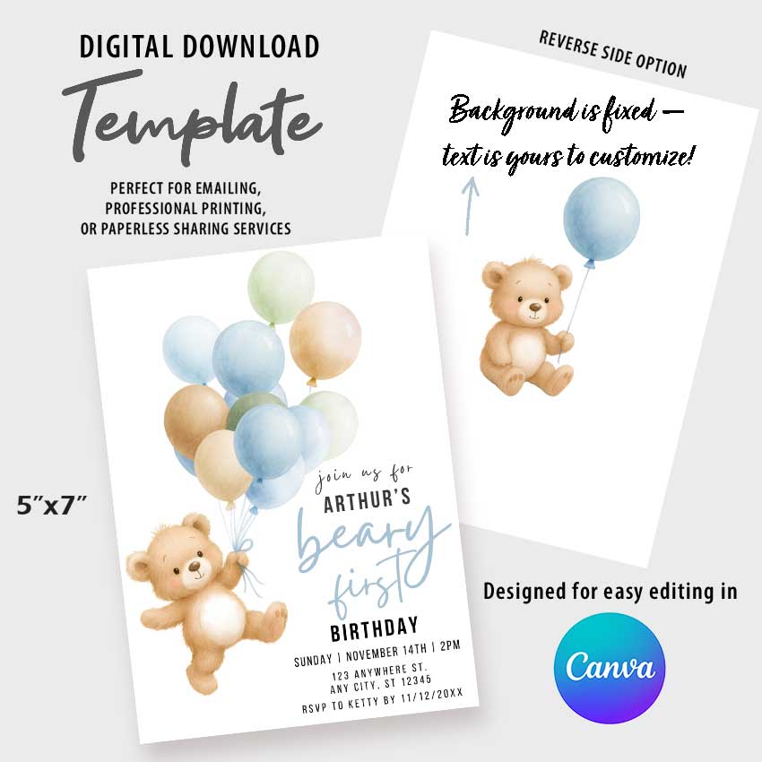 Beary Birthday Invitation, EN