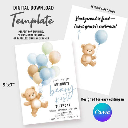 Beary Birthday Invitation, EN