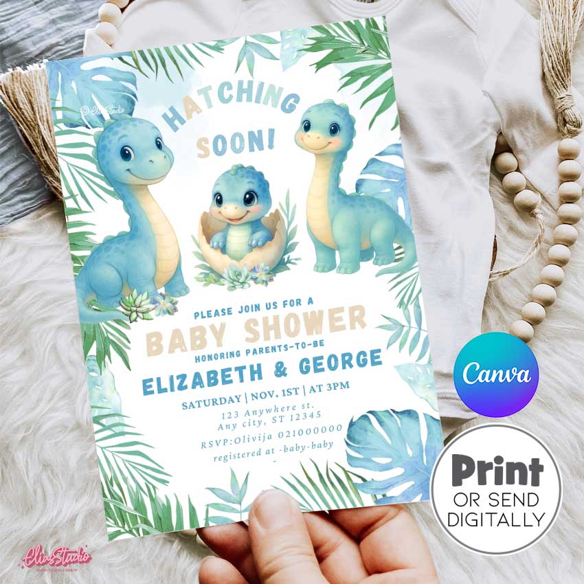 Dinosaur Baby Shower invitation Hatching Soon, Couples Baby Shower Invite 