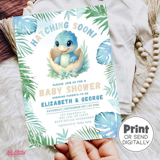 Dinosaur Baby Shower invitation Hatching Soon