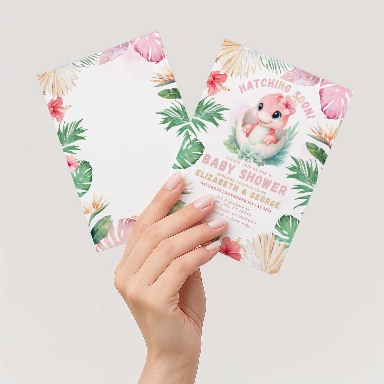 Dinosaur Baby Shower Girl invitation Hatching Soon