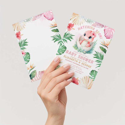Dinosaur Baby Shower Girl invitation Hatching Soon
