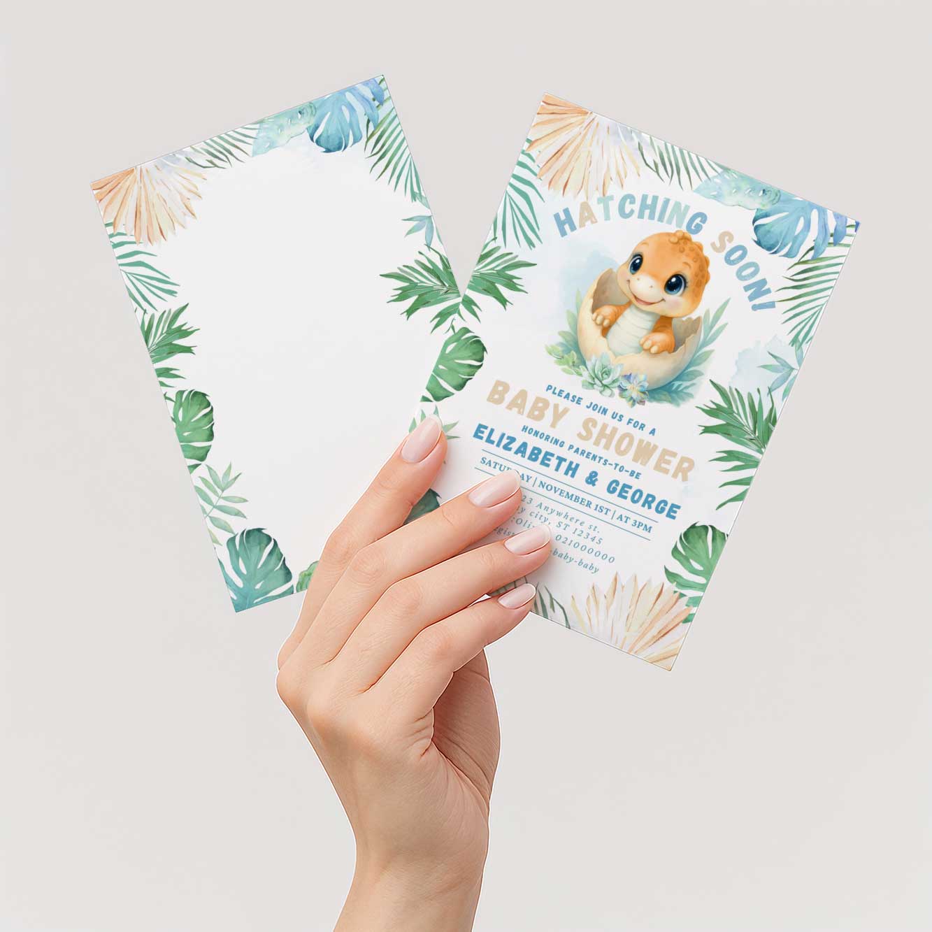 Dinosaur Baby Shower Gender Neutral  invitation Hatching Soon