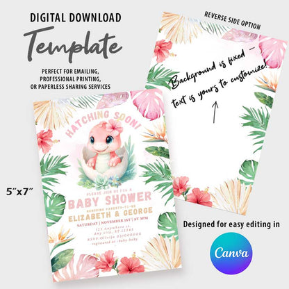 Dinosaur Baby Shower Girl invitation Hatching Soon