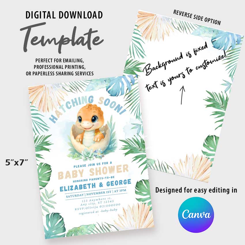 Dinosaur Baby Shower Gender Neutral  invitation Hatching Soon