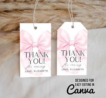 Pink Bow Birthday THANK YOU tag Canva Template AB2