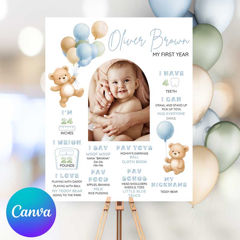 Beary Birthday Milestone Sign, EN