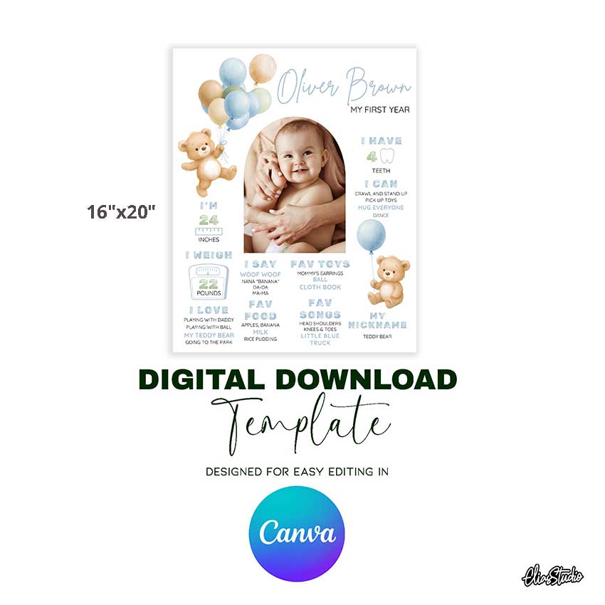 Beary Birthday Milestone Sign, EN