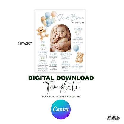 Beary Birthday Milestone Sign, EN