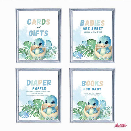 Dinosaur Baby Shower Sign Set, Canva Template
