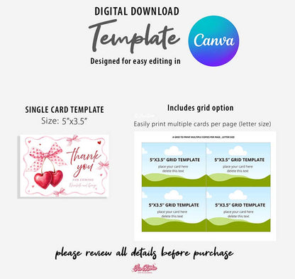 Editable Canva Template Set | Valentine Baby Shower | Invitation, Thank You, Diaper Raffle, Books for Baby | Digital Download | ENG
