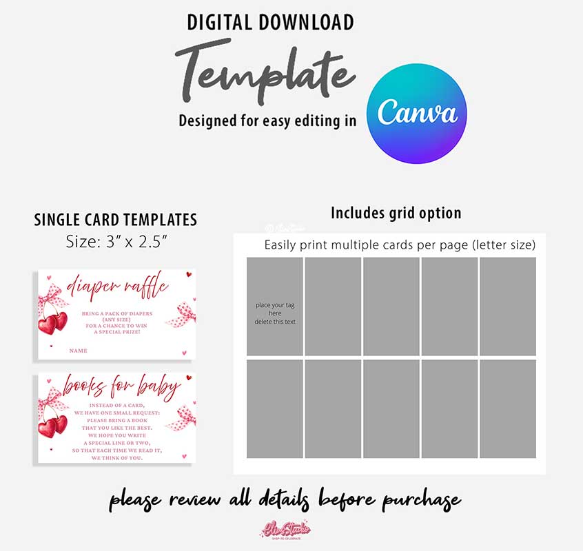 Editable Canva Template Set | Valentine Baby Shower | Invitation, Thank You, Diaper Raffle, Books for Baby | Digital Download | ENG