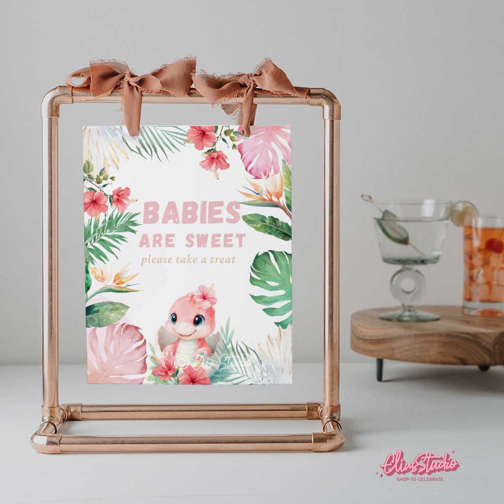 Girl Dinosaur Baby Shower PARTY SIGNS – CANVA TEMPLATE | INSTANT DIGITAL DOWNLOAD