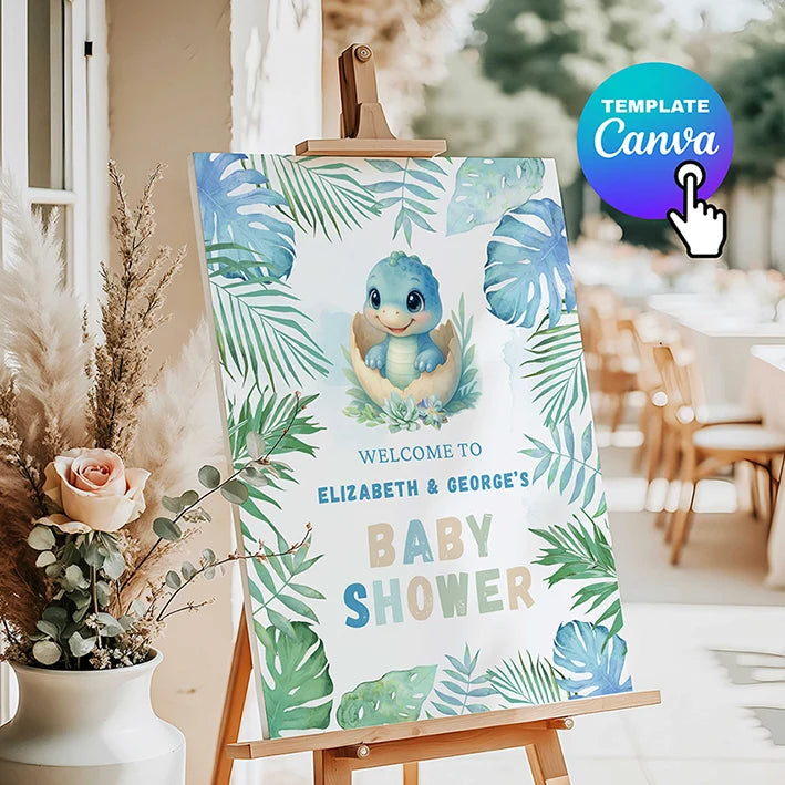 Dinosaur Baby Shower Welcome sign, Hatching Soon.