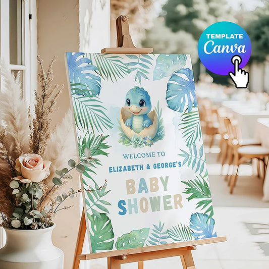 Dinosaur Baby Shower Welcome sign, Hatching Soon.