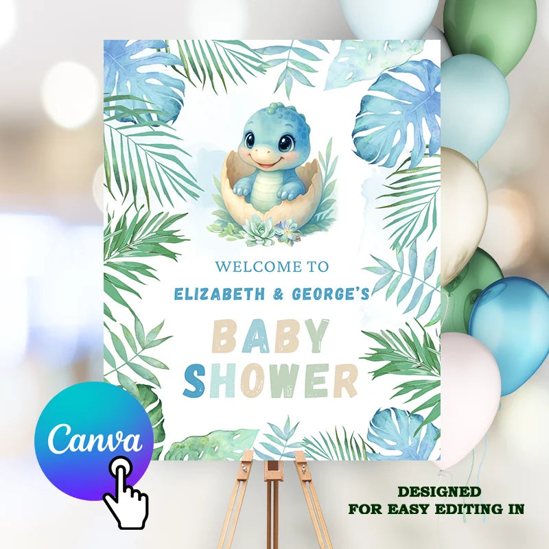 Dinosaur Baby Shower Welcome sign, Hatching Soon.