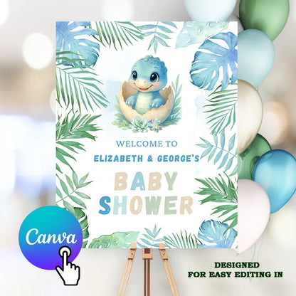 Dinosaur Baby Shower Welcome sign, Hatching Soon.