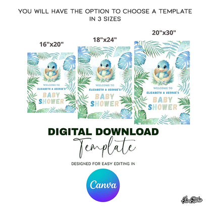 Dinosaur Baby Shower Welcome sign, Hatching Soon.