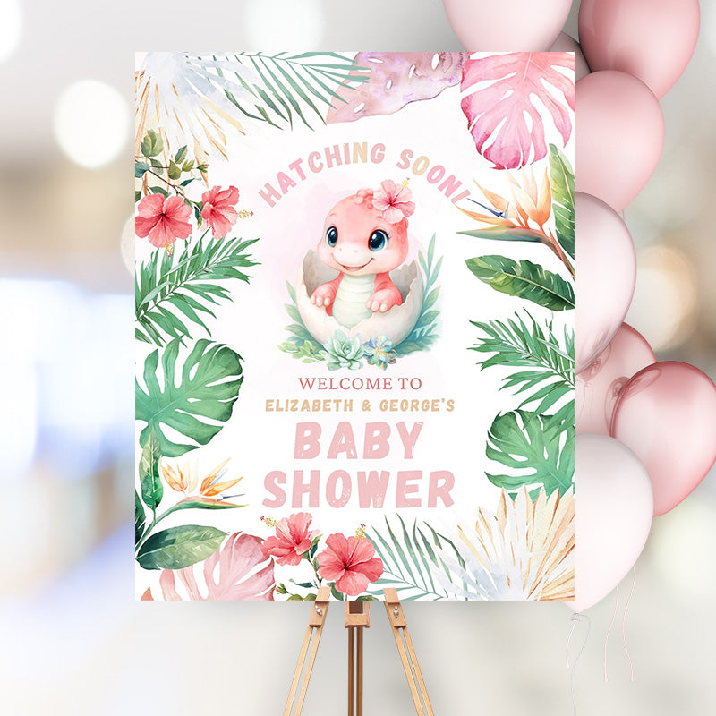 Girl Dinosaur Baby Shower Welcome Sign – CANVA TEMPLATE | INSTANT DIGITAL DOWNLOAD